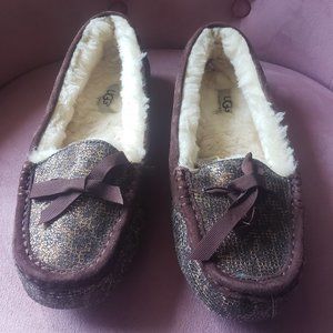 Ugg Australia Size 8 Rylee Metallic Brown Leopard Moccasin Slippers